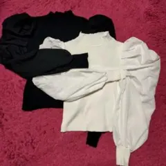 カットソー 長袖 パワーショルダー 黒白 2着セット