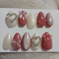 成人式、ピンクベージュ、クリームホワイトカラーネイルチップ10個セット