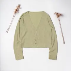 未使用級★6 ROKU★SHIRRING CURVE CARDIGAN★グリーンのサムネイル