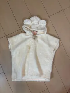 フリースポンチョ クリーム色 フード付き