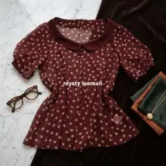 mysty woman ドット柄 丸襟 半袖ブラウス