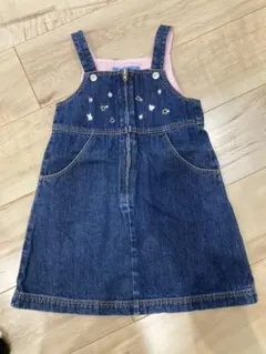 familiar ジャンバースカート デニムブルー刺繍付き 100cm