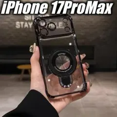 iPhone17ProMaxケース リングスタンド マグセーフ クリア ブラック