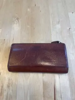 genten ブラウンレザー 長財布 ジッパー式