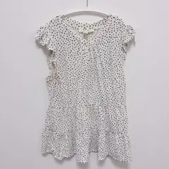 monteau ドット柄 フリル袖 ノースリーブ Lサイズ 白 半袖