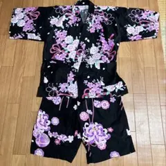 【Lサイズ】女性用　甚平　上下セット　花柄　黒　ピンク