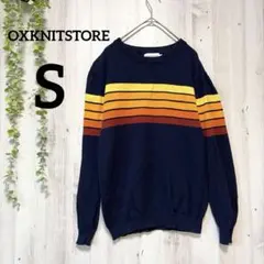 OXKNITSTORE ニット S マリン ネイビー ストライプ レトロ ボーダ