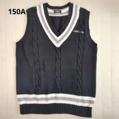 COMME CA ISM ブラックVネックベスト ケーブルニット150A キッズ