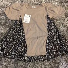 ペアマノン☆半袖チュニックブラック・ベージュ 110