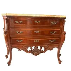 アンティーク調 大理石天板 サイドテーブル チェスト 引出3段 猫足 飾り棚