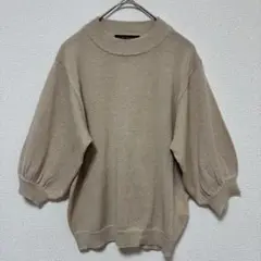 GORGEゴージMラメパフスリーブサマーニット半袖五分丈ベージュきれいめオフィス
