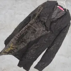 【М】スペイン発 総柄 デザインジャケット 黒 個性的　異素材切替 刺繍 金糸