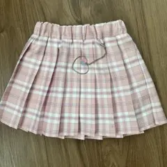 チェック柄 プリーツスカート ピンク ハートチャーム付き　120