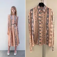 【MARNI】 salmon-PINK SILK チェーン柄 SHIRT