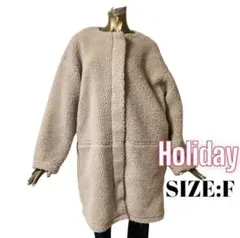 ⭐️A494⭐️ Holiday ♥ ジップ ノーカラーボアコート ロングコートのサムネイル