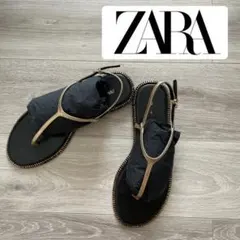 ZARA ザラ　ゴールド　フラットサンダル　トングサンダル