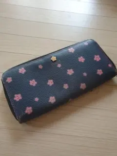 マリークワントネイビー ピンク花柄 長財布