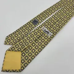 HERMES ネクタイ 総柄 幾何学模様 イエロー グレー SILK 100%