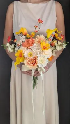 ウエディングブーケ　クラッチブーケ　アーティフィシャルフラワー　前撮り　造花