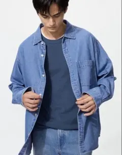 完売品 ユニクロ デニムオーバーシャツ 65BLUE XL