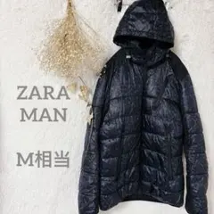 a210【ザラマン】ブルーレオパード　中綿ダウンジャケット　　　フード取外し可能