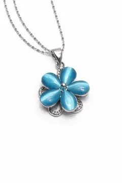 回転式ブルーキャッツアイ花ネックレス