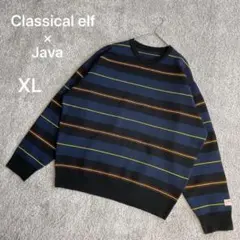 Java ニット マルチボーダー オーバーサイズ 大きいサイズ XL 黒紺黄赤