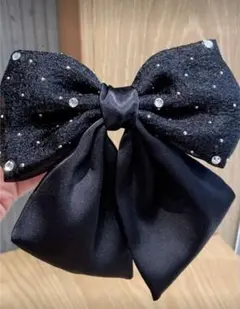 新品　黒リボンヘアアクセサリー/ブラックリボンバレッタヘアクリップ/ドレス