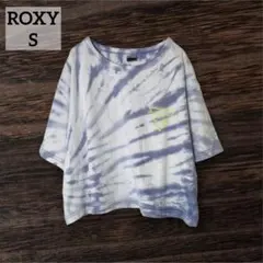 【美品】ROXY タイダイ柄 5分袖Tシャツ　ビッグロゴ　S　ブルーグレー