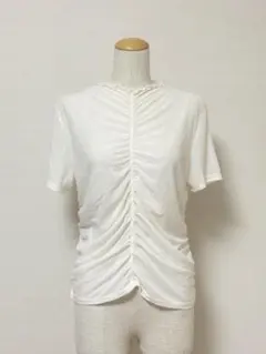 GU シアー ギャザー Tシャツ XL トップス レディース ジーユー 半袖 白