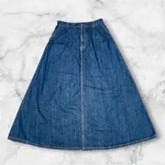 【GU】XL デニムロングスカート Aライン フレア マキシ丈 ダークブルー