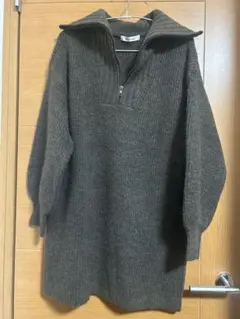 archives ハイネック　ハーフジップニットミニワンピース　M ブラウン