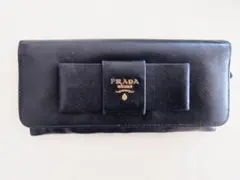 PRADA プラダ サフィアーノレザー リボン付き 長財布　ブラック