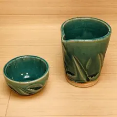 冷酒器と盃　手彫りターコイズブルー　美濃焼