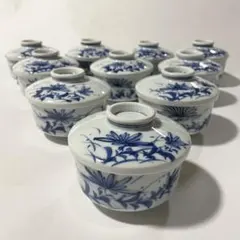 伊万里 染付 蓋付き茶碗 6客 飯碗 梅 レトロ アンティーク 春 夏