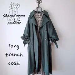 ロングトレンチコート◎グリーン オーバーサイズ ピーチスキン キャンディスリーブ