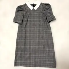 REDYAZEL 襟付きチェックワンピース グレンチェック パフ袖