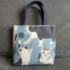 ミニバッグ 猫柄 ライトブルー