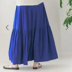 ニコアンドリネン混フレアスカート ブルーMサイズ