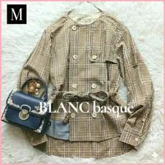 極美品♥ブランバスク トレンチ風 シャツ ダブル ノーカラー チェック 日本製