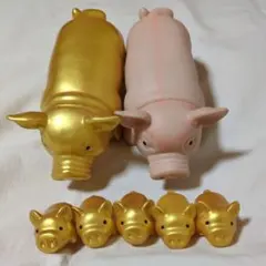 縁起物 金の豚 ブタ ソフビ 7点セット