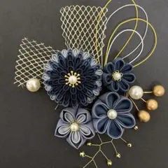 つまみ細工髪飾り　ブルー系 成人式　卒業式　結婚式　袴　着物