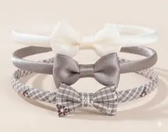 3点セット キッズ リボンカチューシャ ホワイト グレー 花柄 チェック