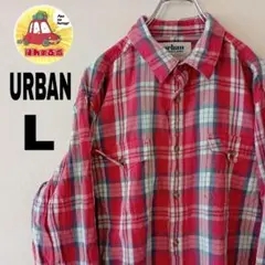 USA古着 URBAN ネルシャツ　L レッド　ホワイト　チェックのサムネイル
