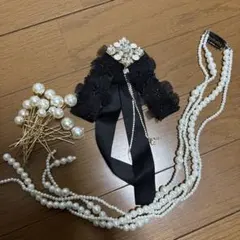 黒のレースビジュー付きヘアアクセサリー