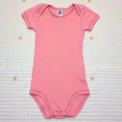 プチバトー 81cm 18ヵ月 ピンク 半袖ロンパース ボディスーツ リボン付き