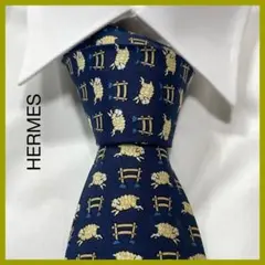 TG2925 HERMES ひつじ パターン柄 シルク ネクタイ フランス製
