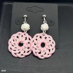ハンドメイド【水引】イヤリング　ピンク×白