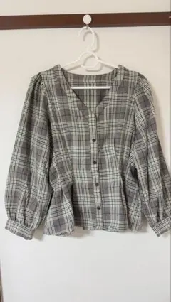 チェック柄 バルーンスリーブブラウス