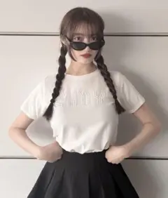 EIMY ISTOIREホワイト パールロゴ Tシャツ 半袖